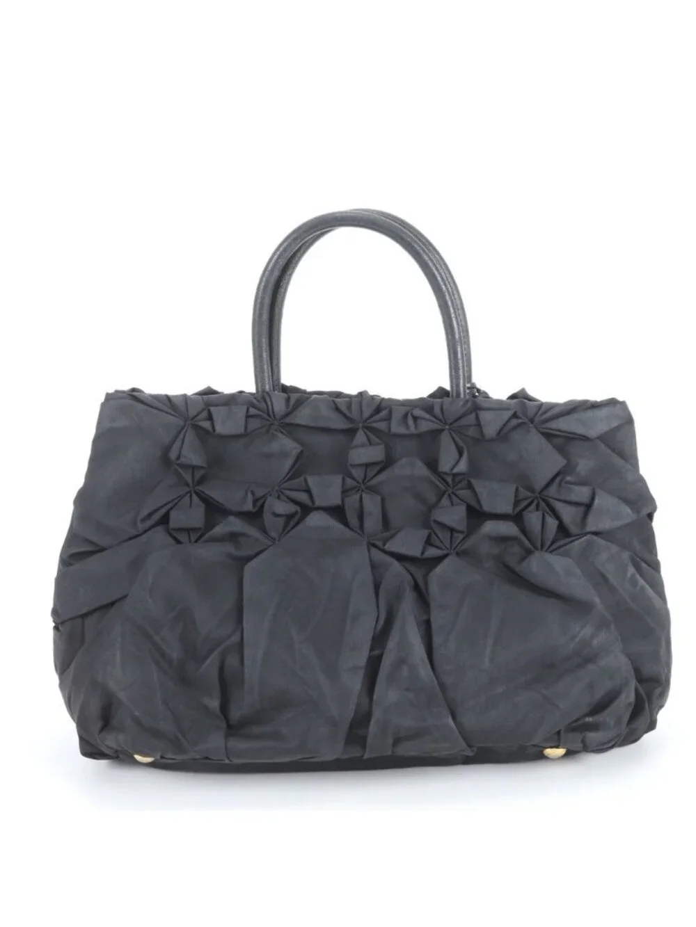 Prada Tessuto Nylon Gathered Triangle Logo Leather Tote Shoulder